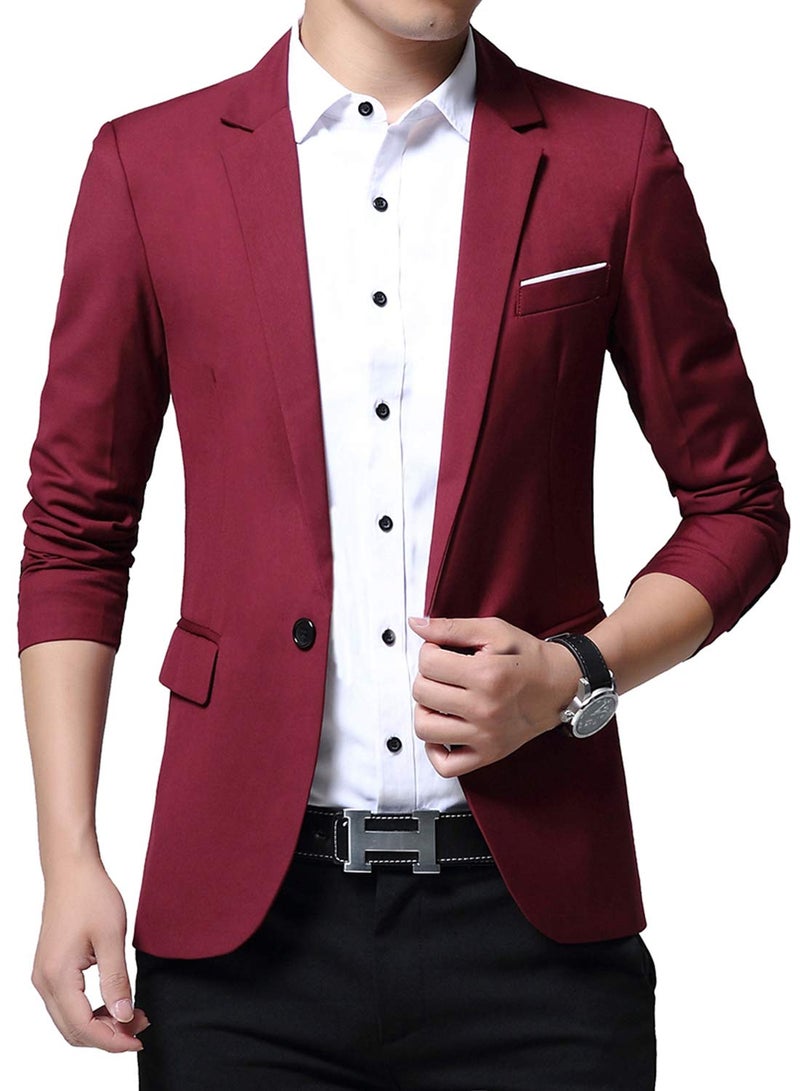 DAVID.ANN Men's Casual Fit Sport Coat One Button Blazer Jacket,#1 Wine,Large - Image 1